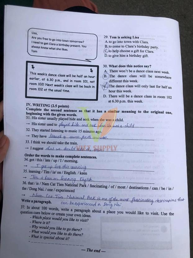 Đề thi tuyển sinh lớp 10 môn anh Đồng Nai