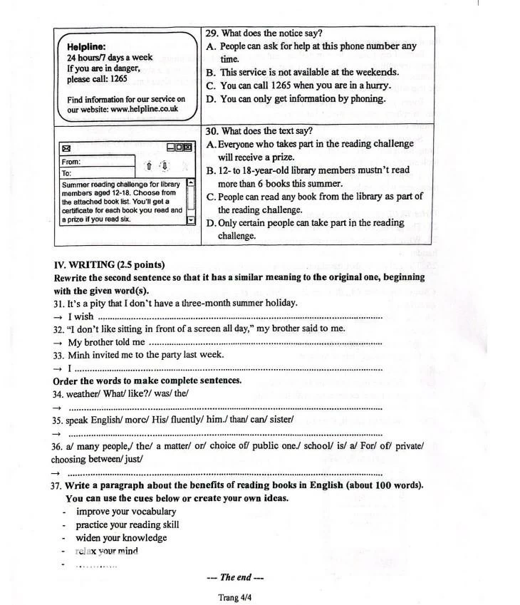 Đề thi tuyển sinh lớp 10 môn anh Đồng Nai