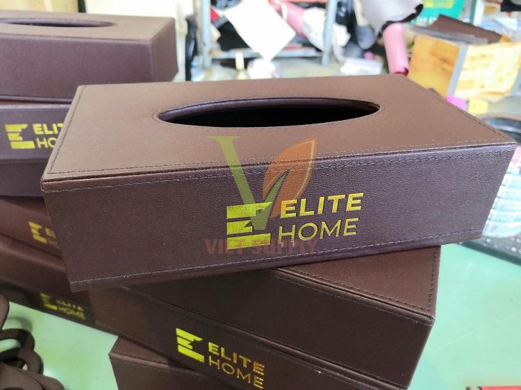 Hộp giấy bọc da in logo khách sạn