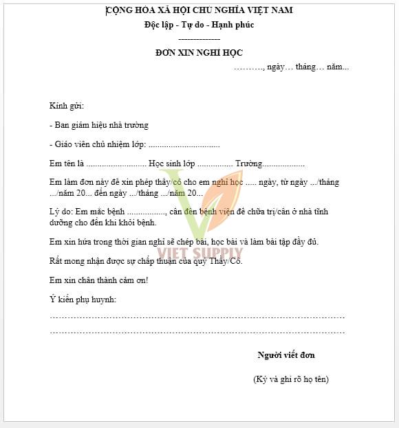 Cách viết đơn xin nghỉ học